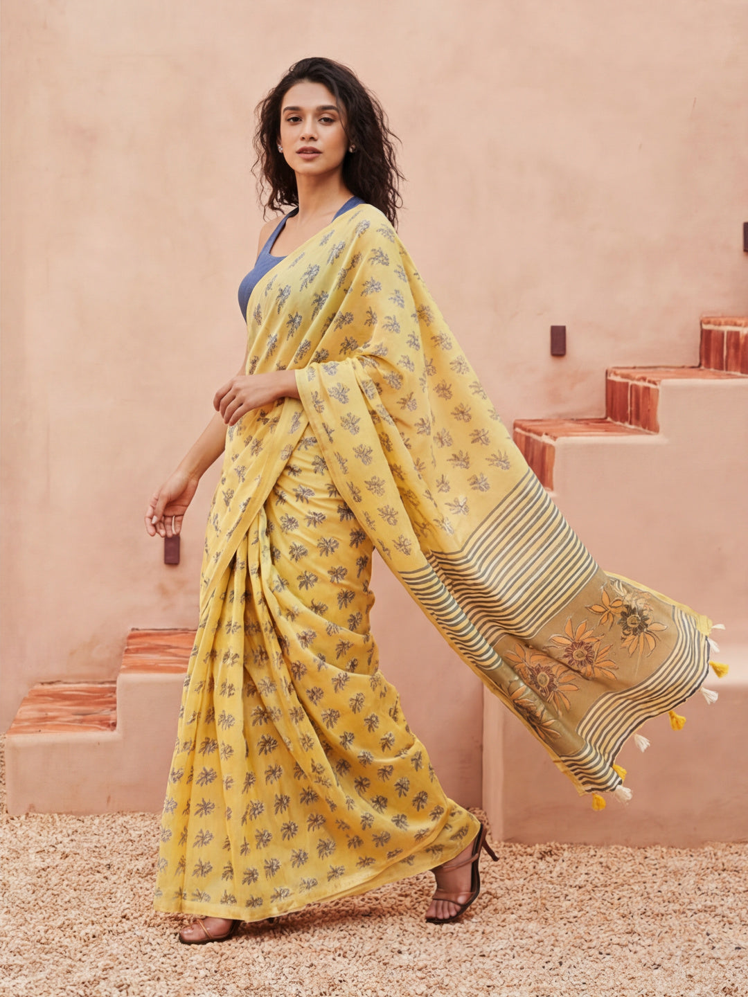 Floral Chanderi Cotton Saree with Unstiched Blouse
