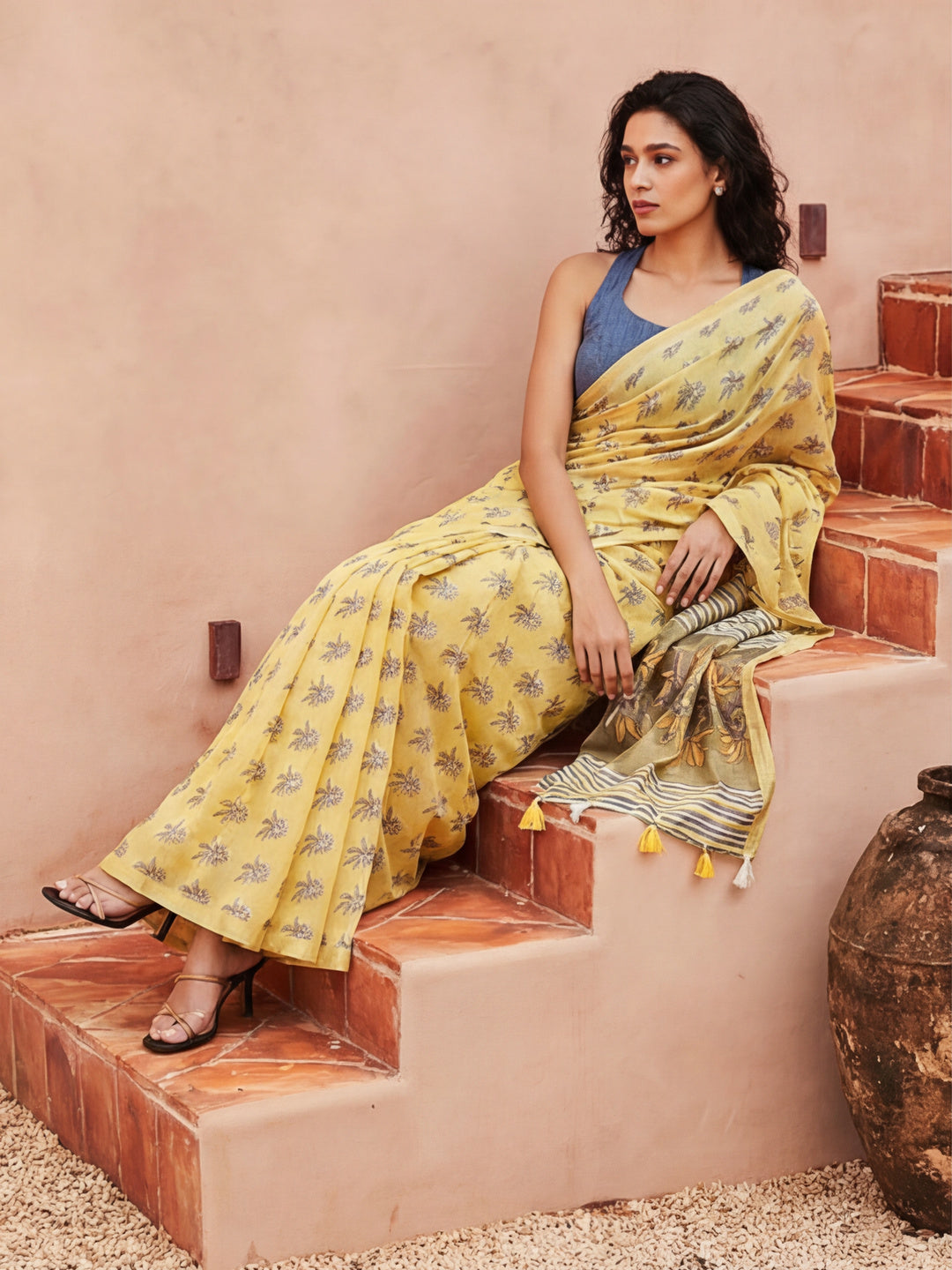 Floral Chanderi Cotton Saree with Unstiched Blouse