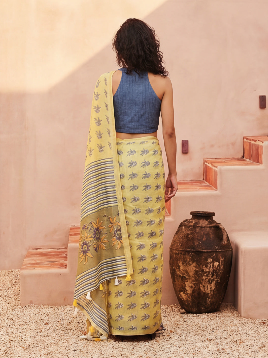 Floral Chanderi Cotton Saree with Unstiched Blouse