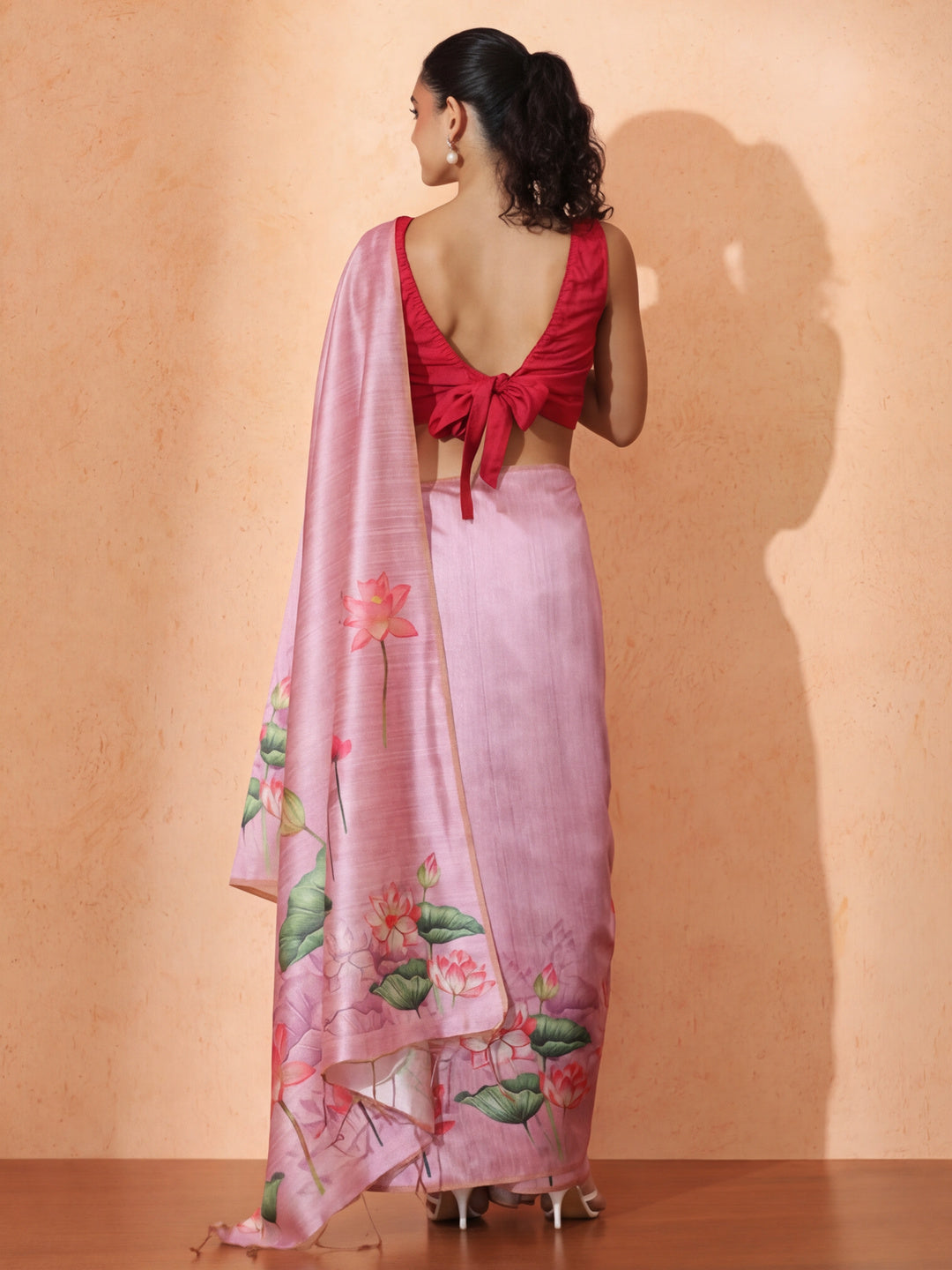 Floral Tussar Silk Saree with Unstiched Blouse