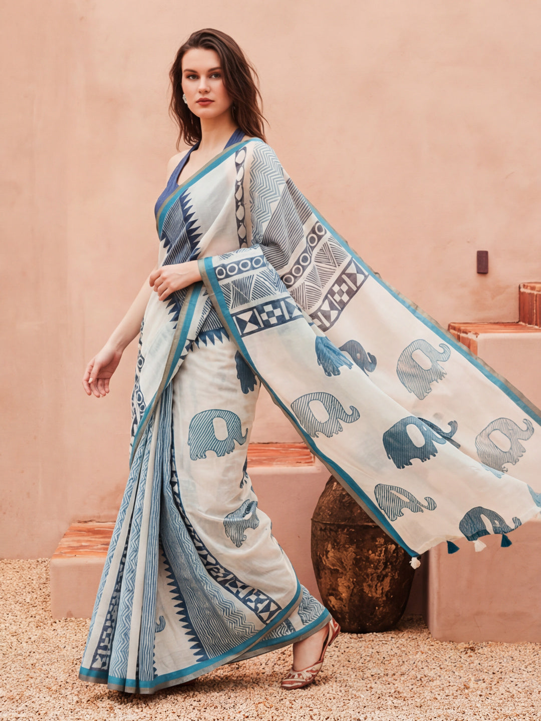 Geometric Chanderi Cotton Saree with Unstiched Blouse