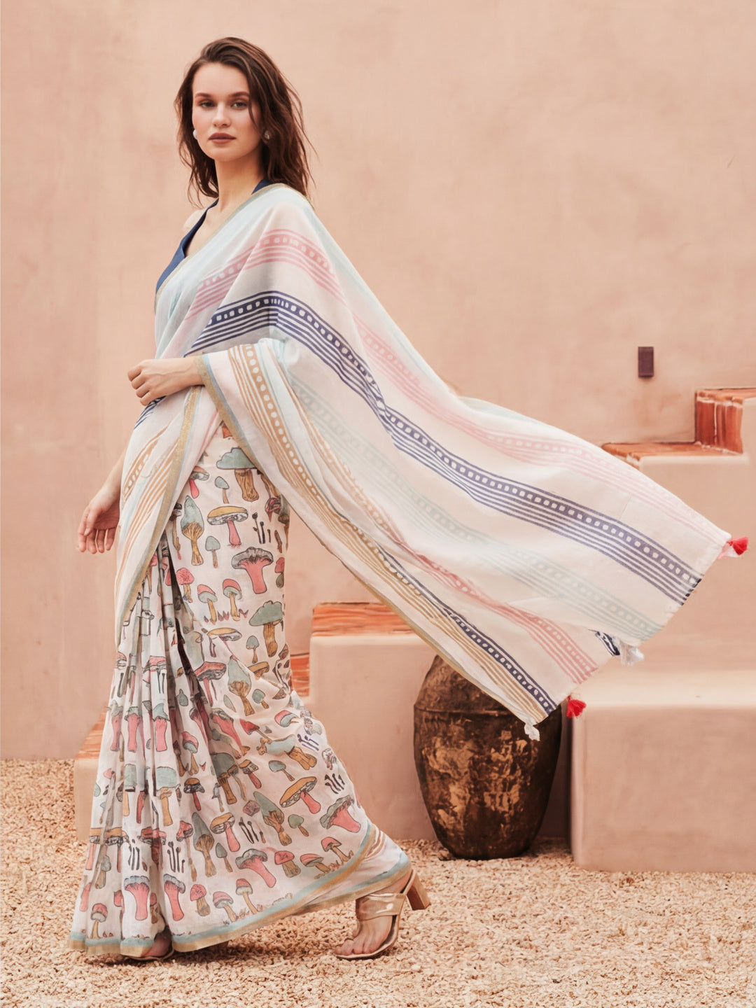 Floral Chanderi Cotton Saree with Unstiched Blouse