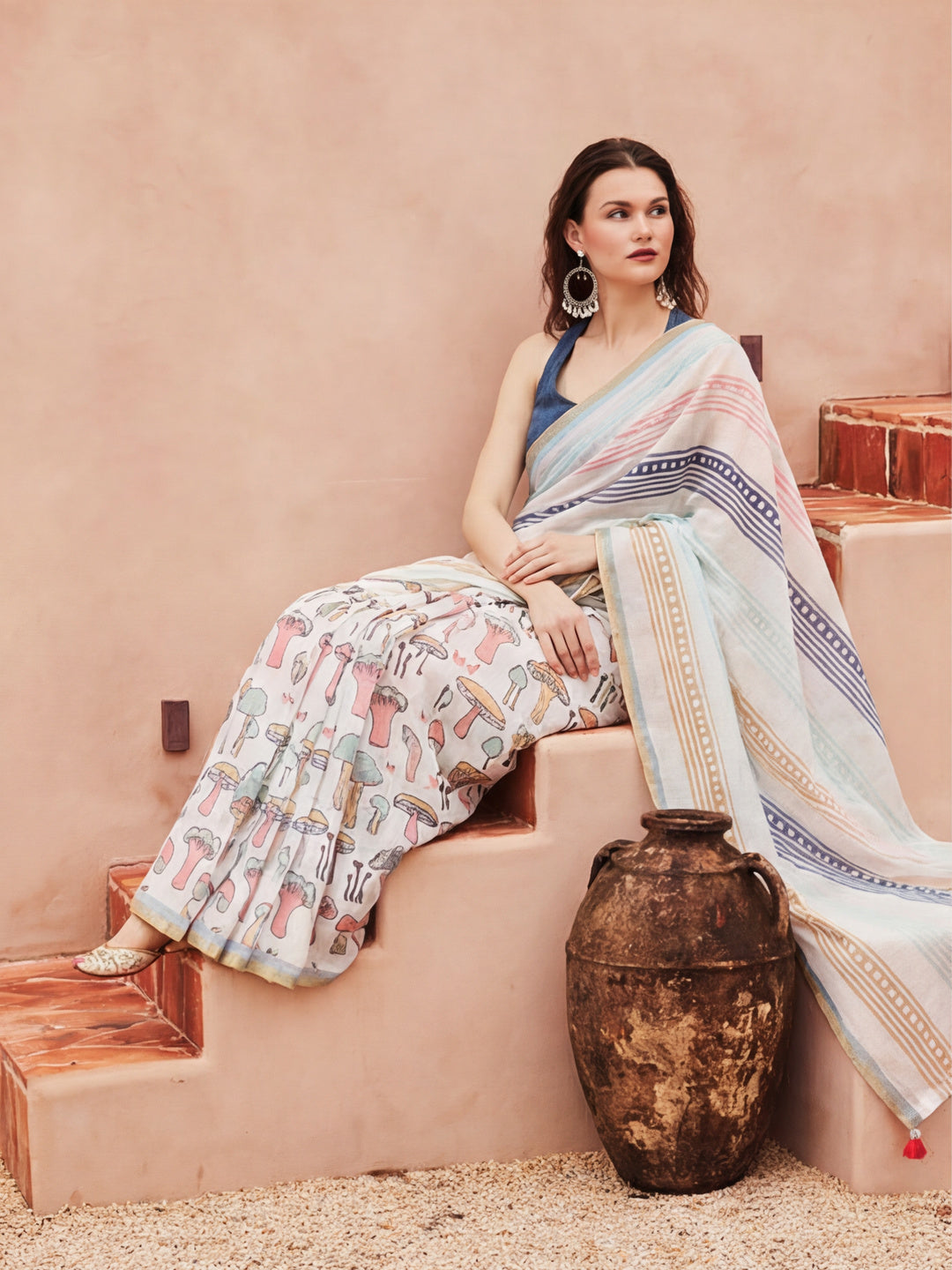 Floral Chanderi Cotton Saree with Unstiched Blouse