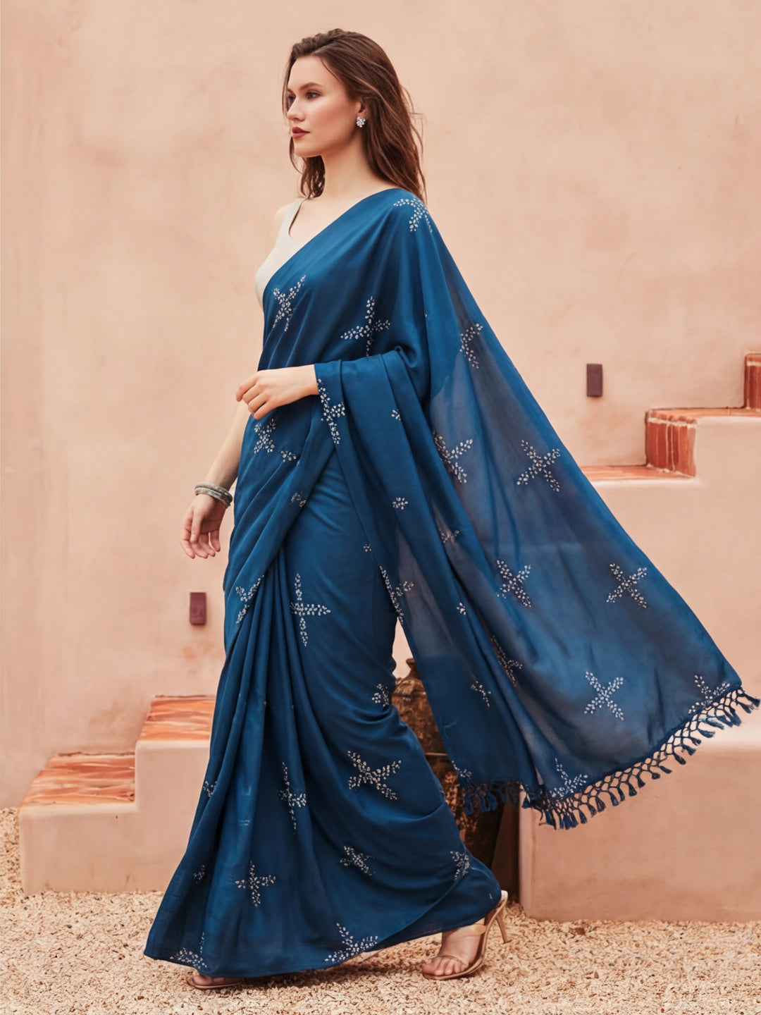 Floral Muslin Cotton Saree with Unstiched Blouse