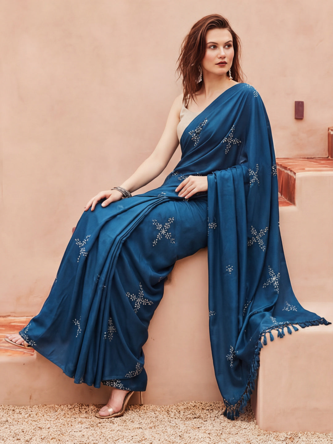Floral Muslin Cotton Saree with Unstiched Blouse