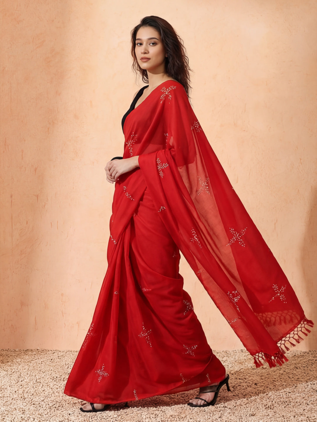 Floral Muslin Cotton Saree with Unstiched Blouse