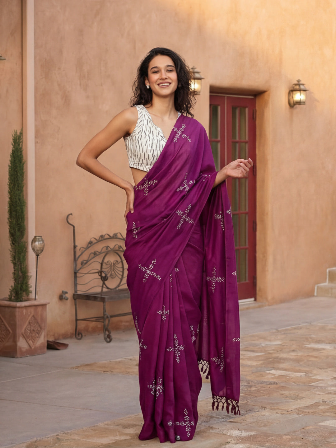 Floral Muslin Cotton Saree with Unstiched Blouse