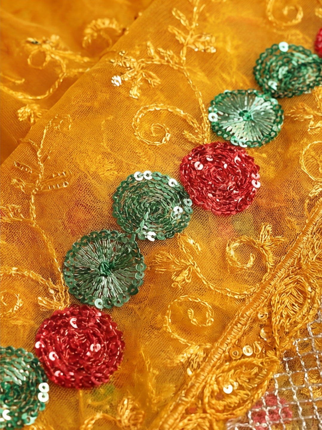 Party Wear Floral Embroidered Net Saree