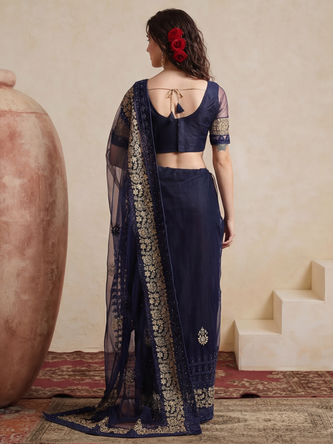 Floral Embroidered Net Party Wear Saree