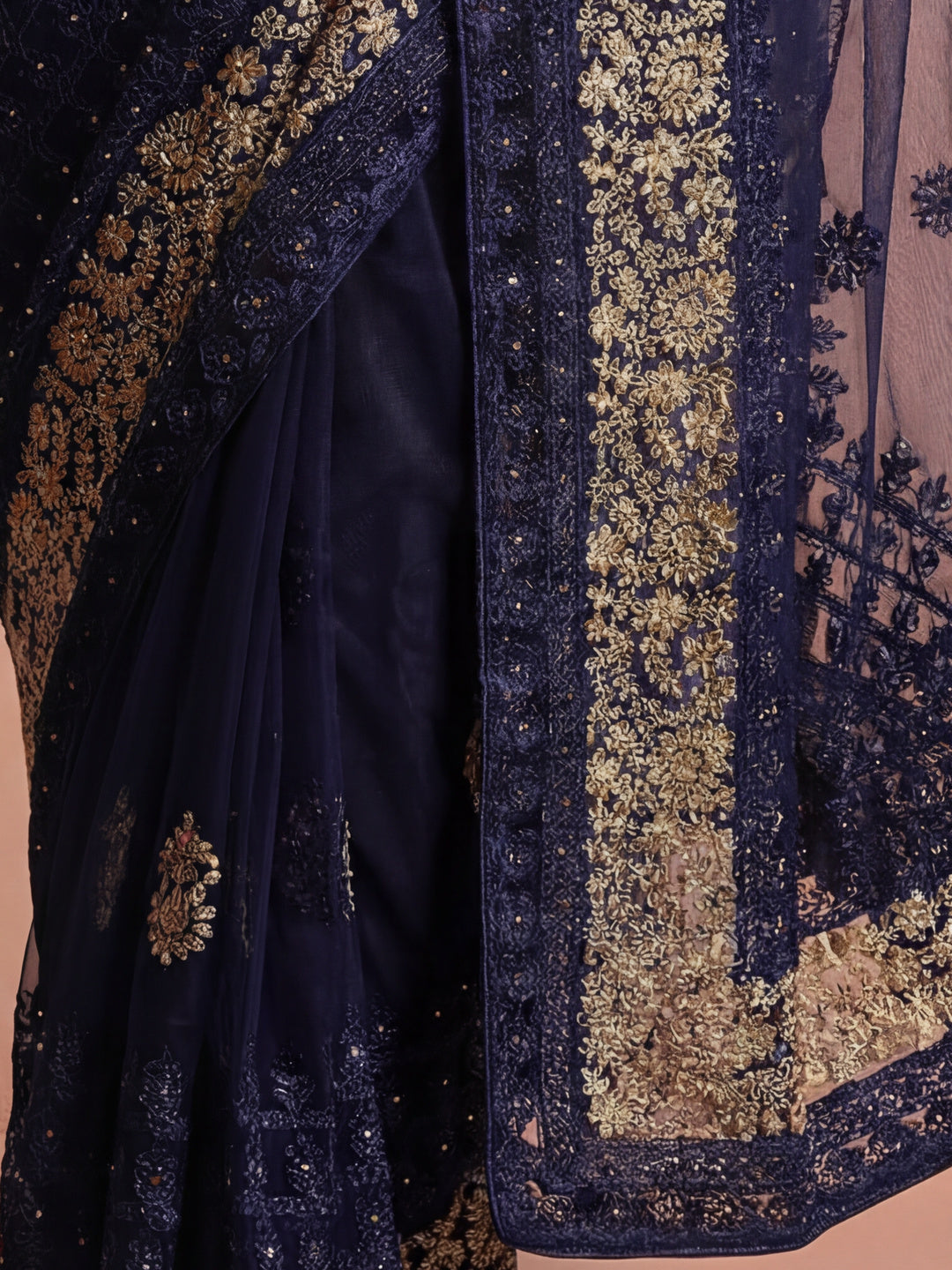 Floral Embroidered Net Party Wear Saree