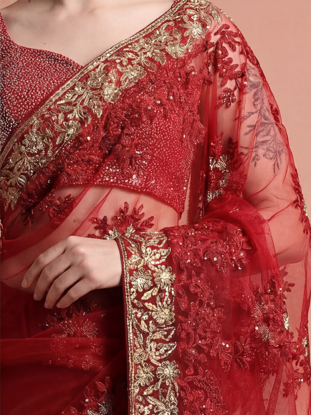 Floral Embroidered Net Party Wear Saree