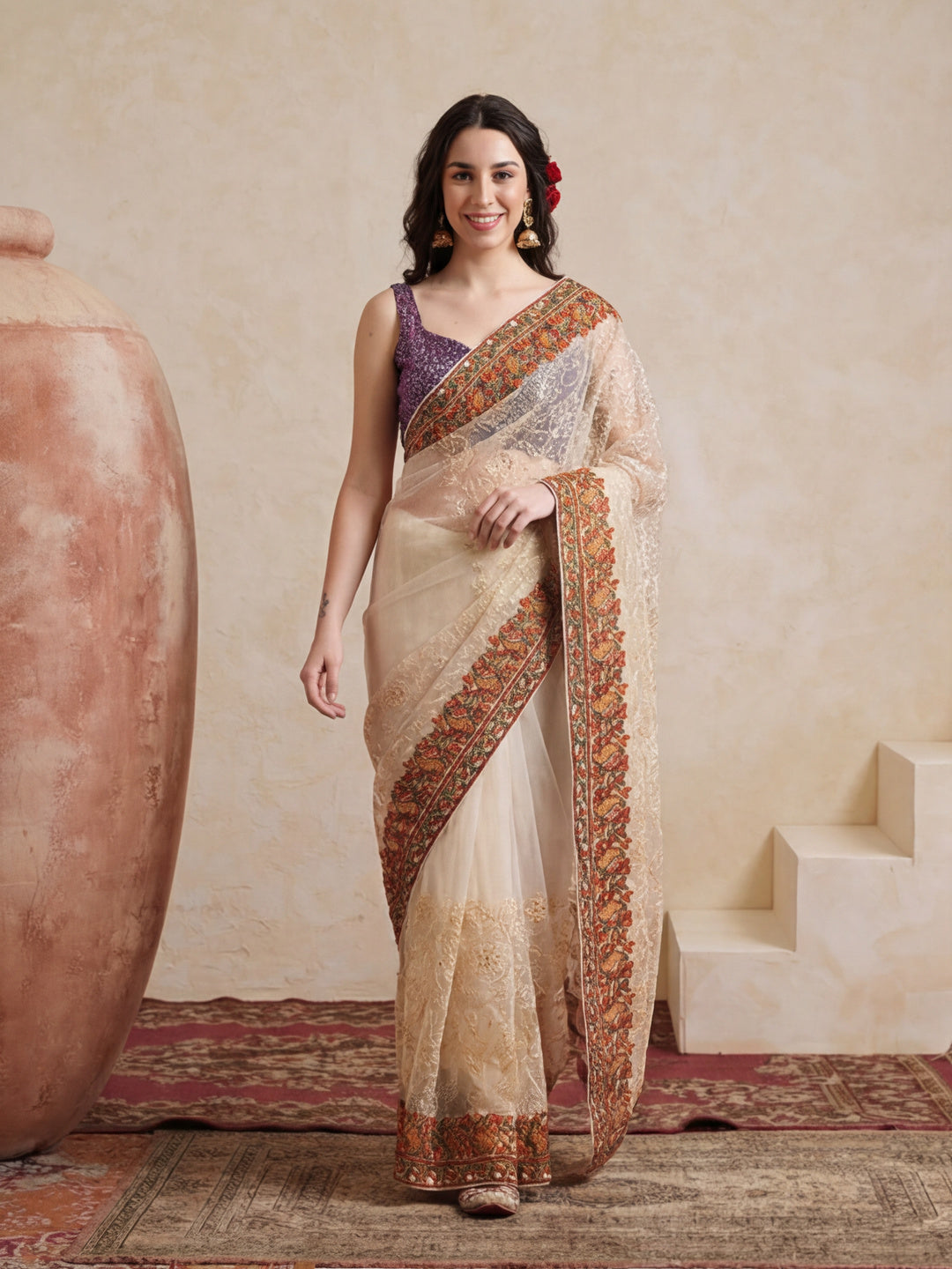 Floral Embroidered Net Party Wear Saree