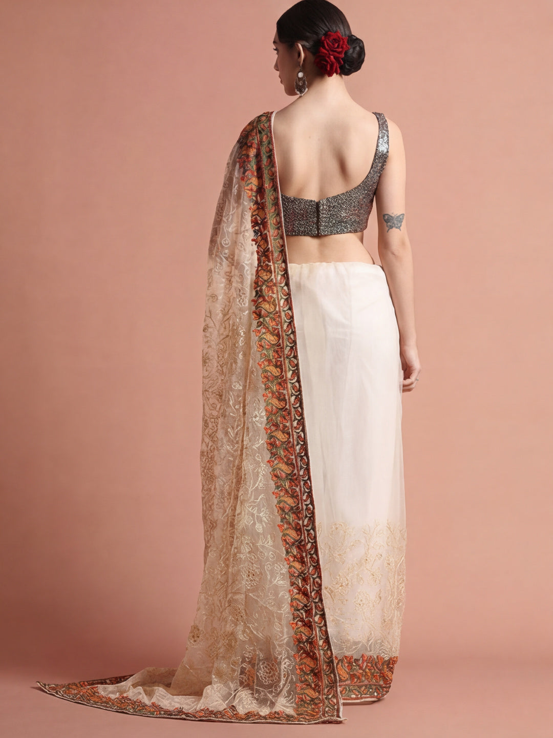 Floral Embroidered Net Party Wear Saree