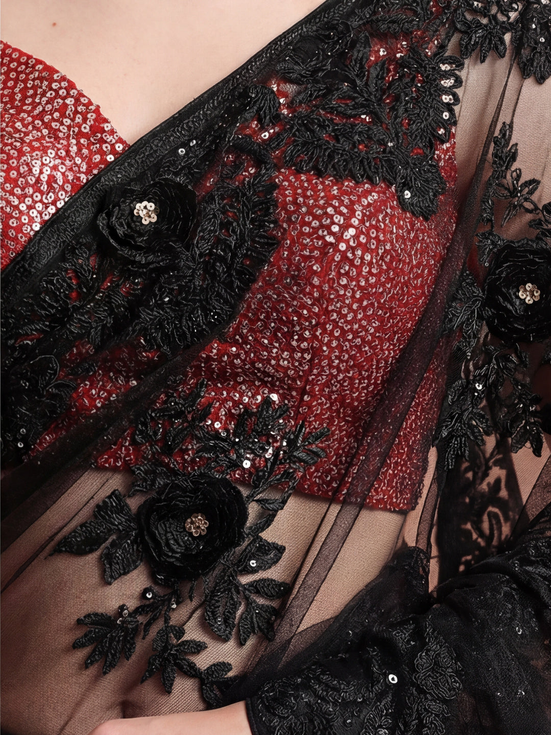 Embroidered Net Party Wear Black Saree