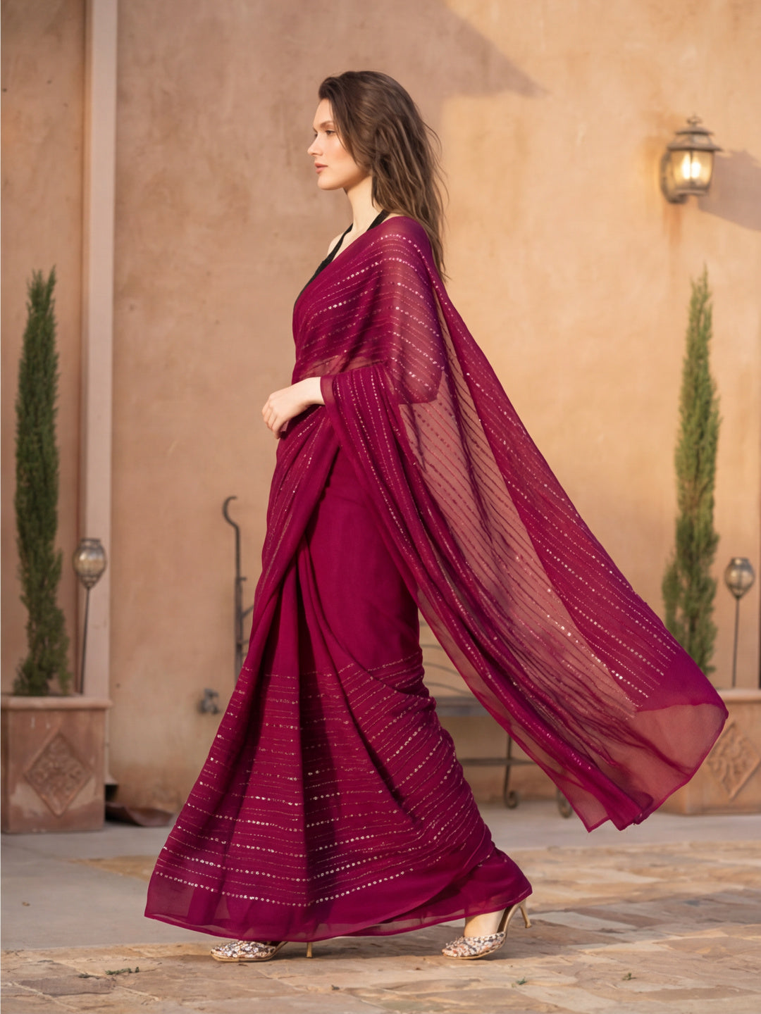 Embellished Premium Georgette Saree with Unstiched Blouse