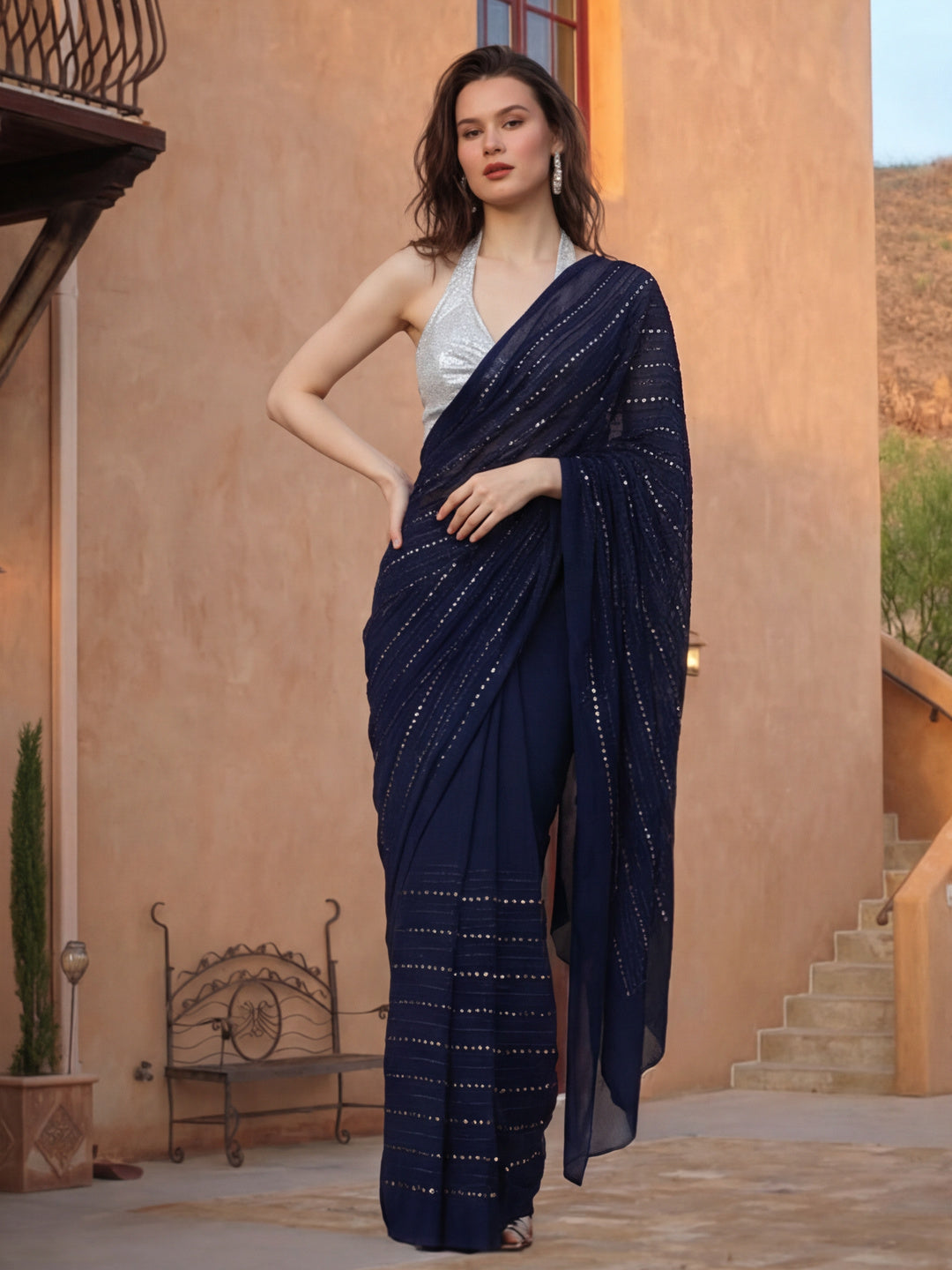 Embellished Premium Georgette Saree with Unstiched Blouse