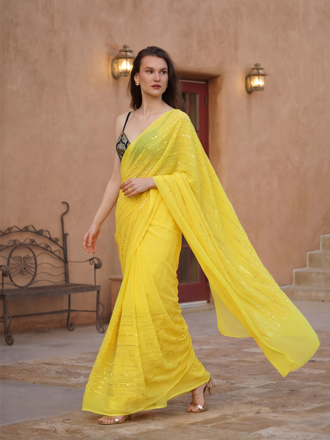 Embellished Premium Georgette Saree with Unstiched Blouse