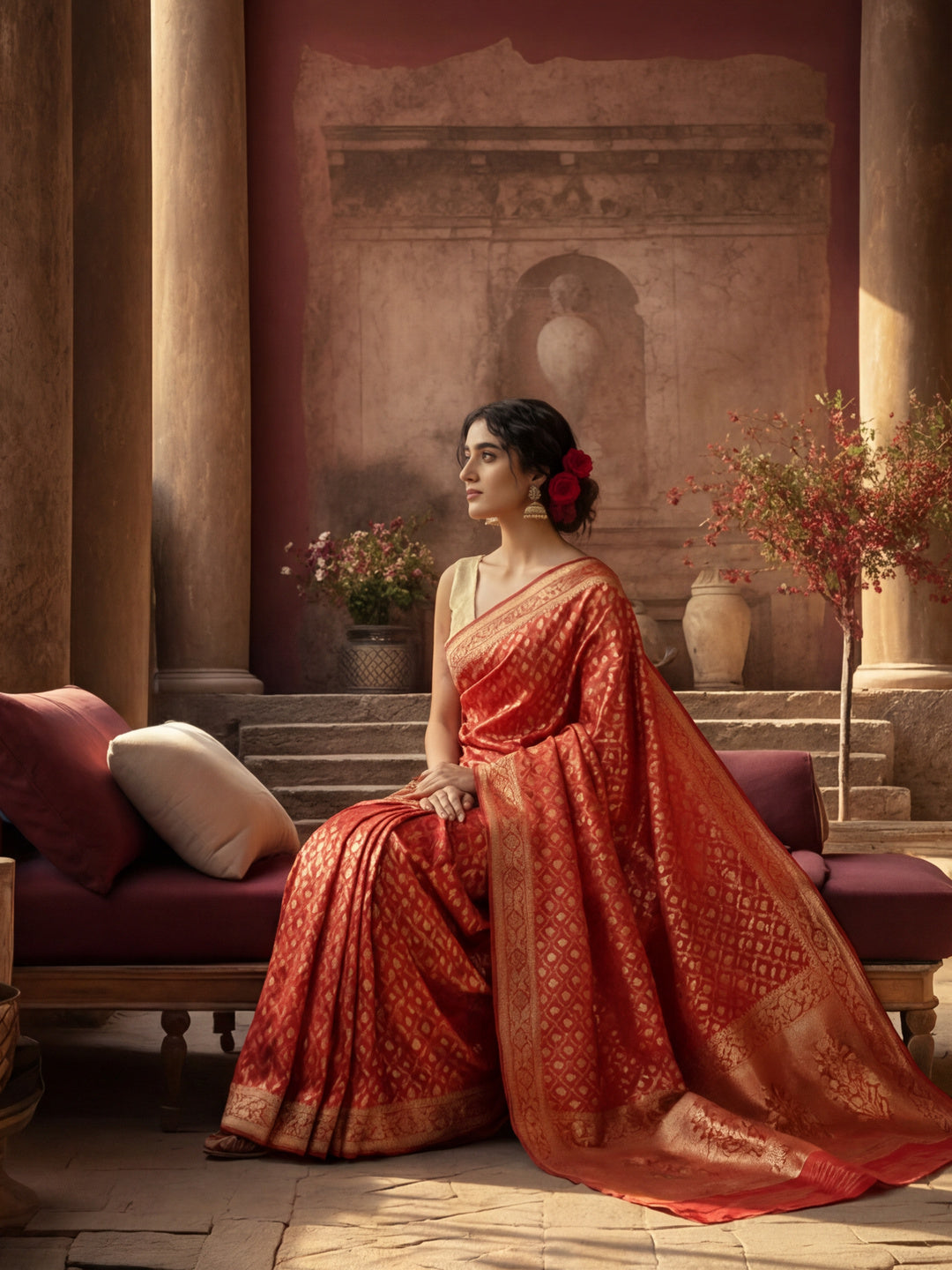 Sensational Red Weaving Work Banarasi Silk Saree -
