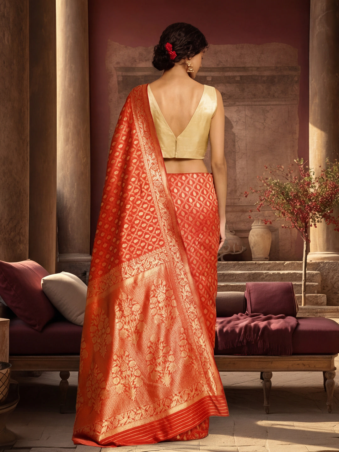 Sensational Red Weaving Work Banarasi Silk Saree -