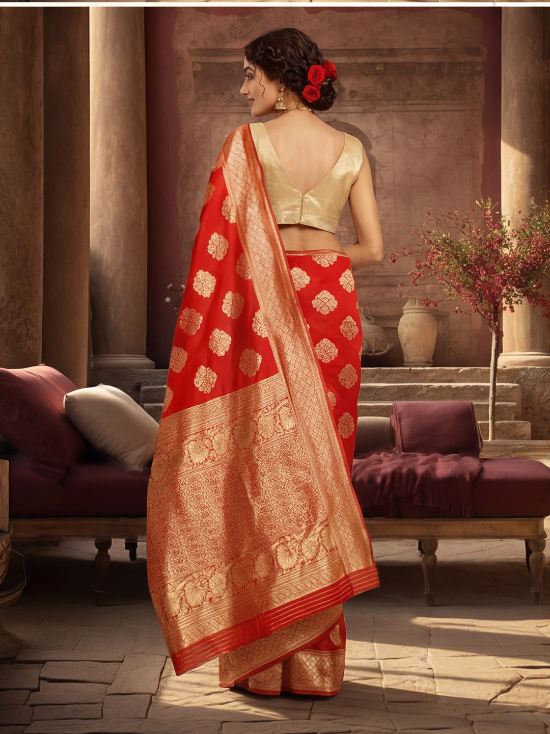 Women's Red Colour Weaving Work Saree