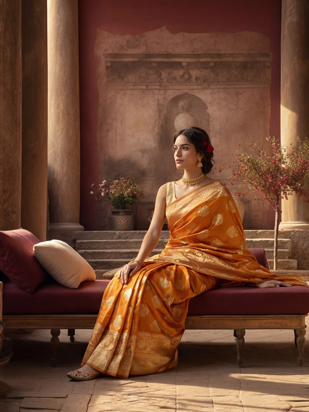 Women's Designer Weaving Work Orange Saree
