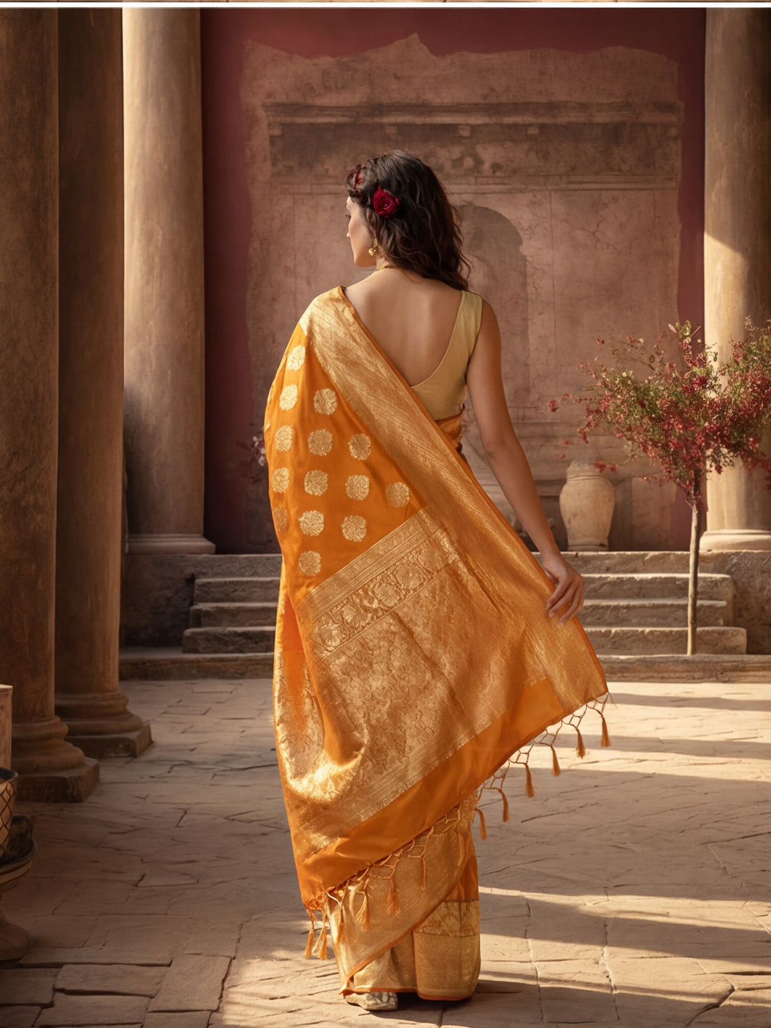 Women's Designer Weaving Work Orange Saree