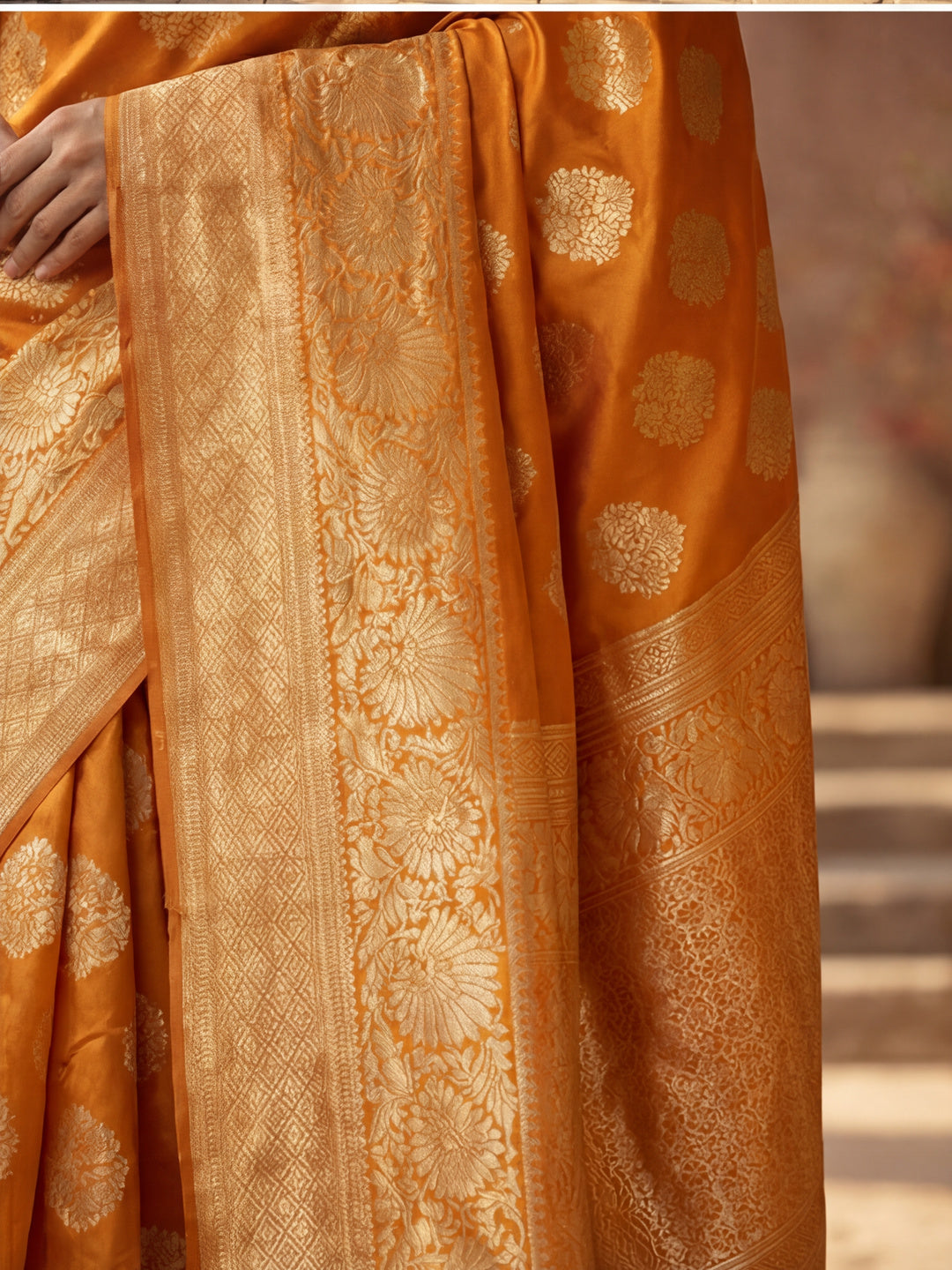 Women's Designer Weaving Work Orange Saree