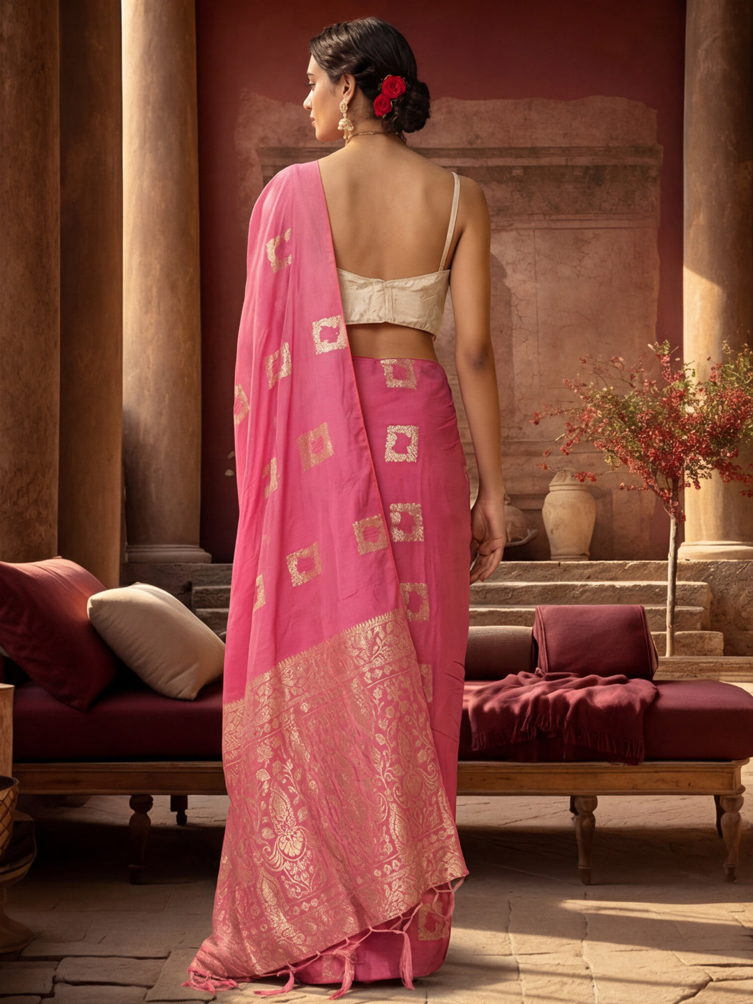 Charming Pink Weaving Cotton Blend Saree