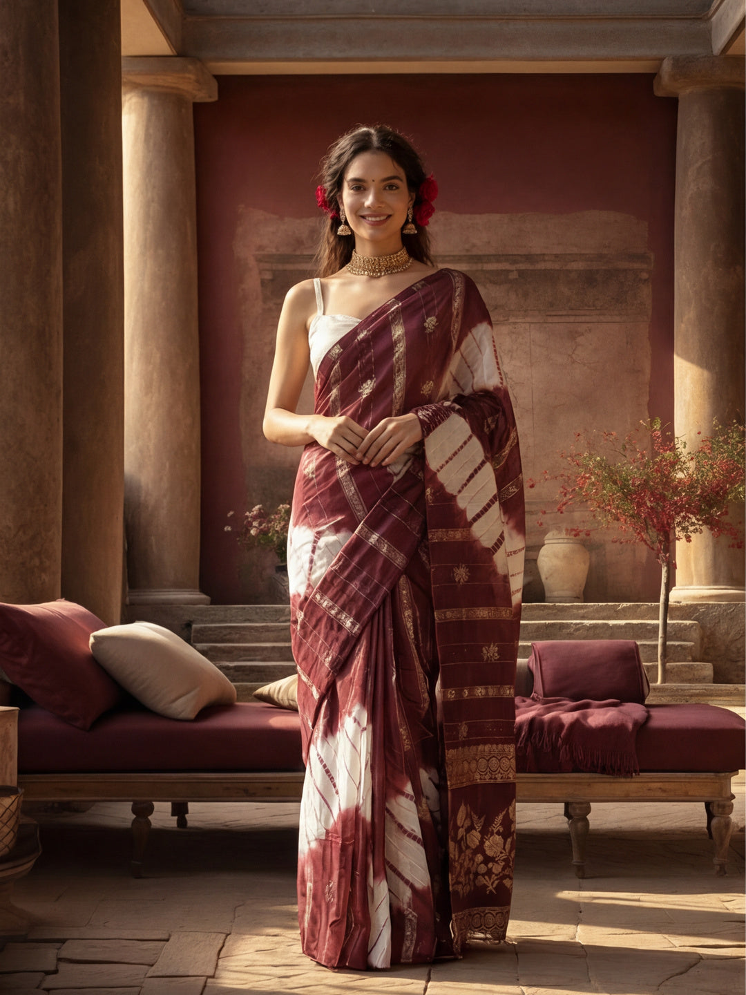 Rich Wine Weaving Cotton Blend Saree