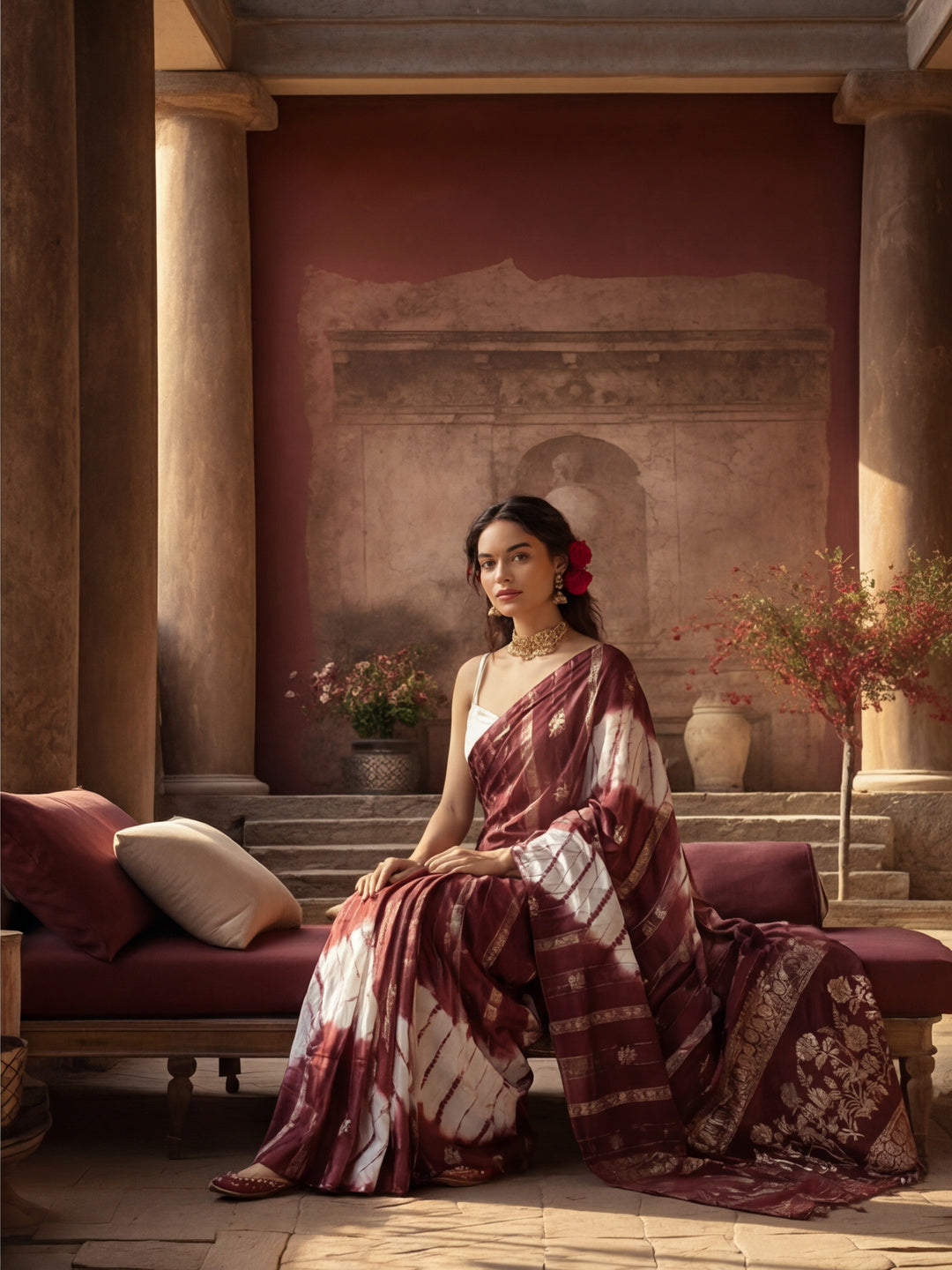 Rich Wine Weaving Cotton Blend Saree