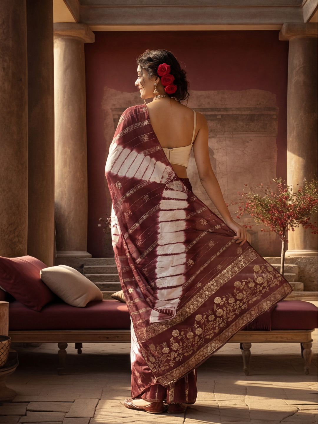 Rich Wine Weaving Cotton Blend Saree