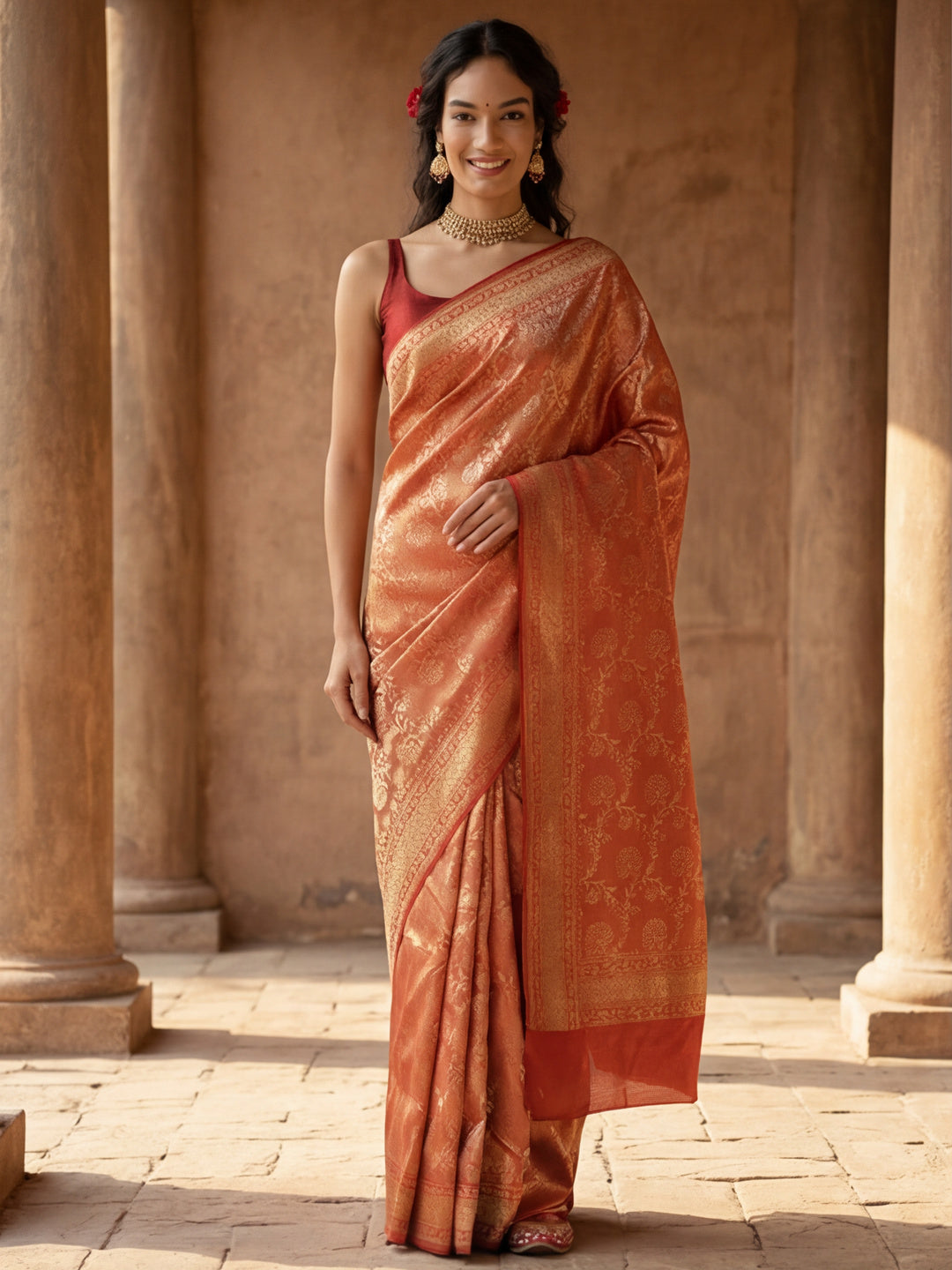 Passionate Red Weaving Cotton Blend Saree