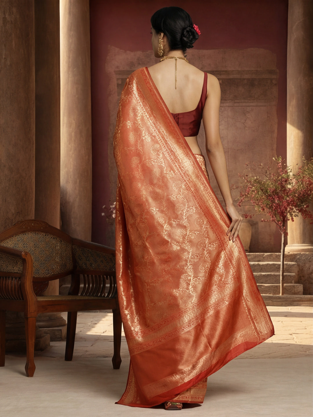Passionate Red Weaving Cotton Blend Saree