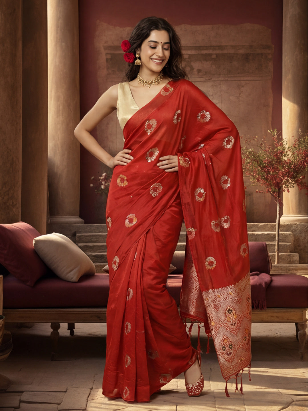Passionate Red Weaving Silk Blend Saree