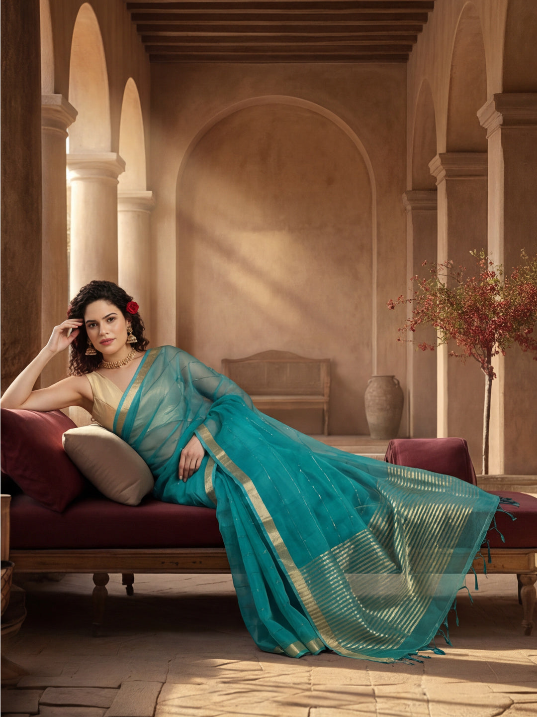 Sequin Embellished Banarasi Organza Saree