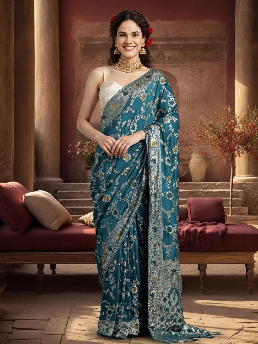 Heavy Banarasi Zari Woven Silk Blend Saree