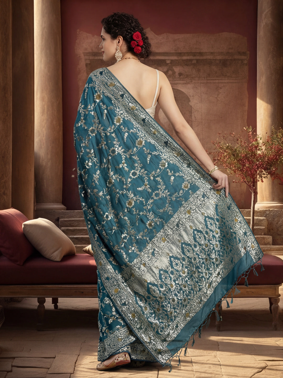 Heavy Banarasi Zari Woven Silk Blend Saree