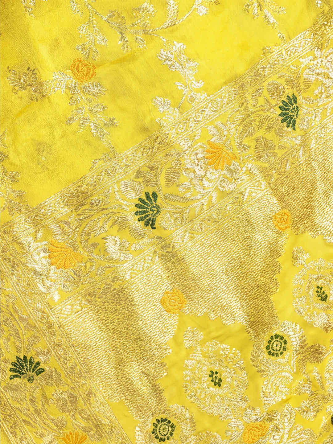 Silk Banarasi Floral Zari Woven Design Yellow Saree