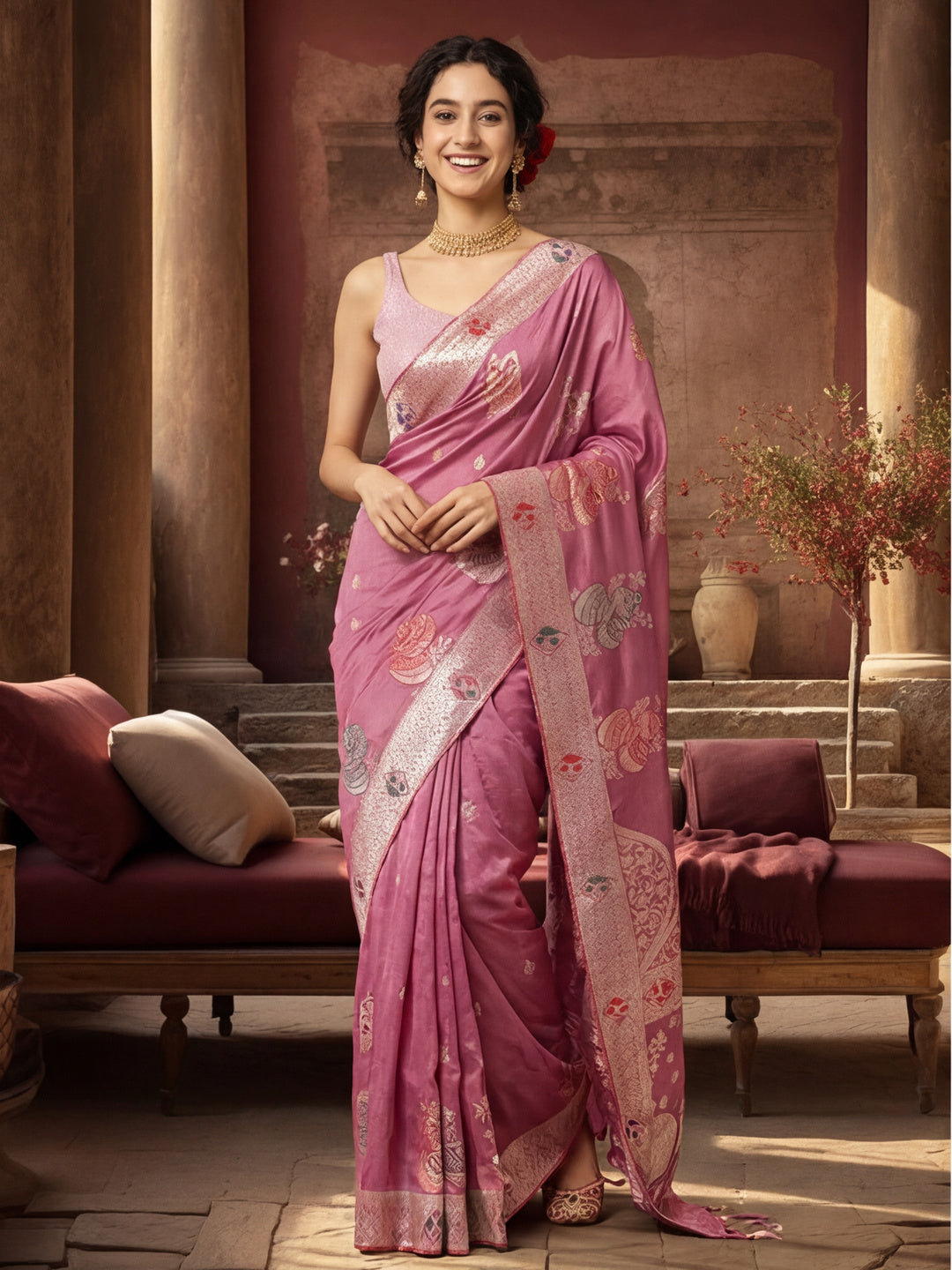 Women's Lavender Jacquard Weaving Work Saree