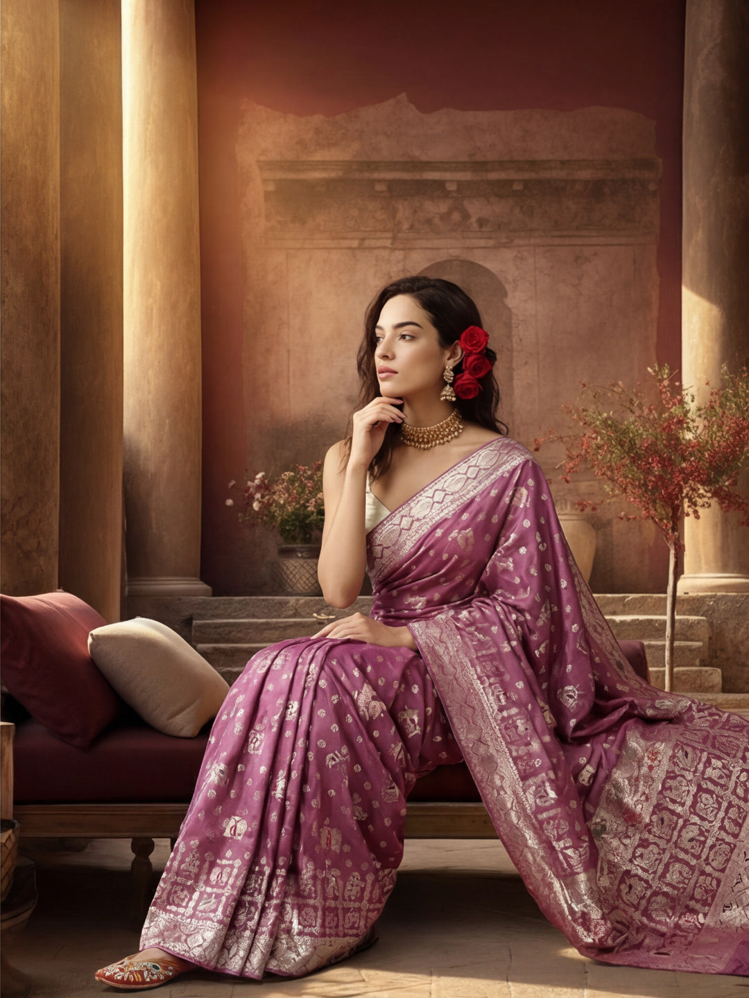 Women's Lavender Jacquard Weaving Work Saree