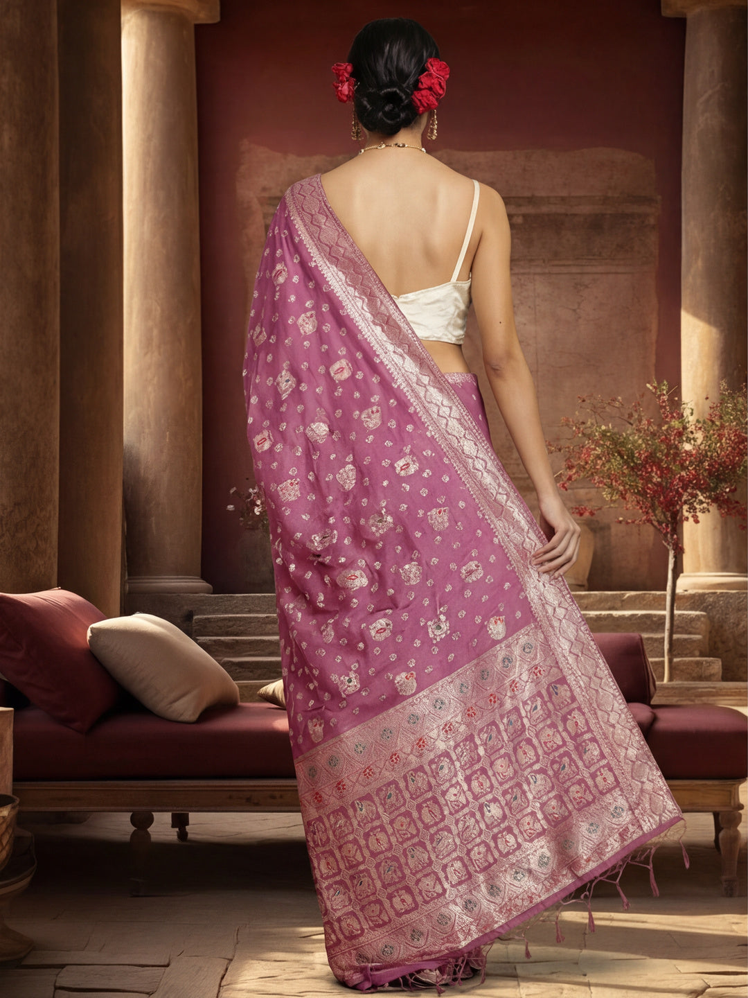 Women's Lavender Jacquard Weaving Work Saree