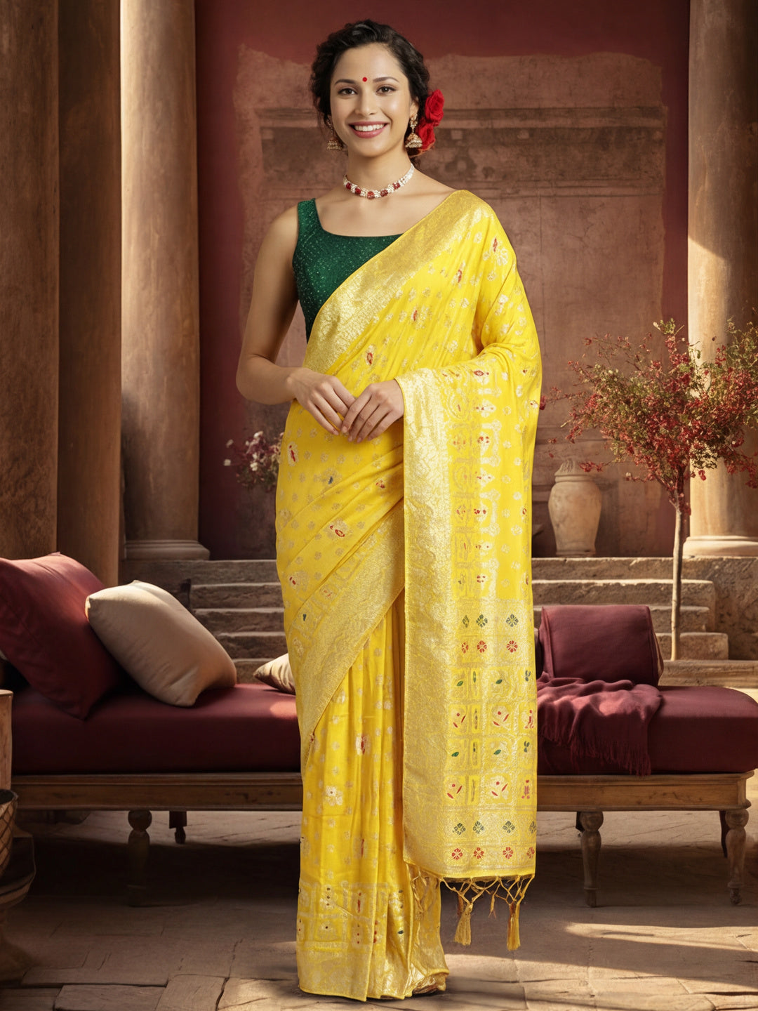 Silk Banarasi Floral Zari Woven Design Saree