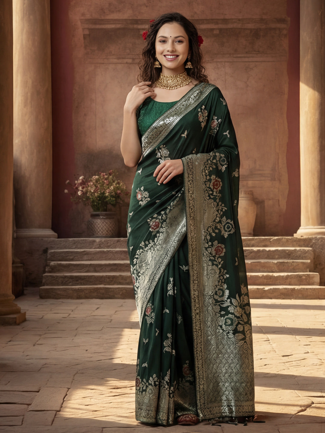 Silk Banarasi Floral Zari Woven Design Saree