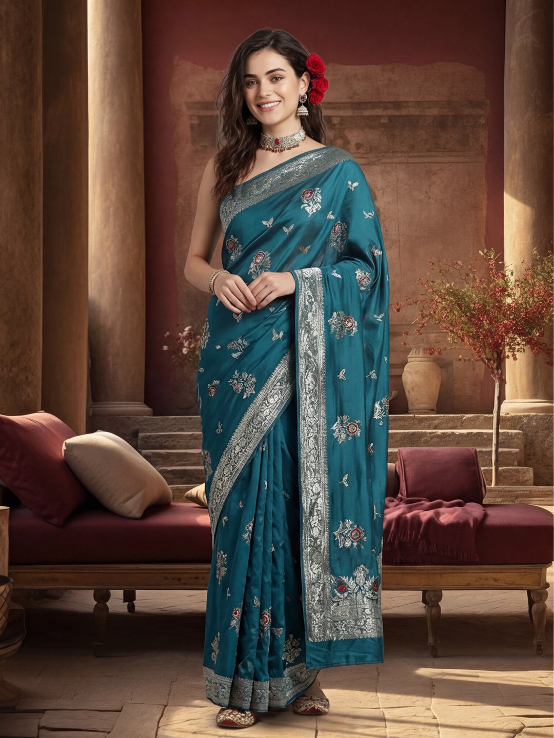 Heavy Banarasi Zari Woven Silk Blend Saree