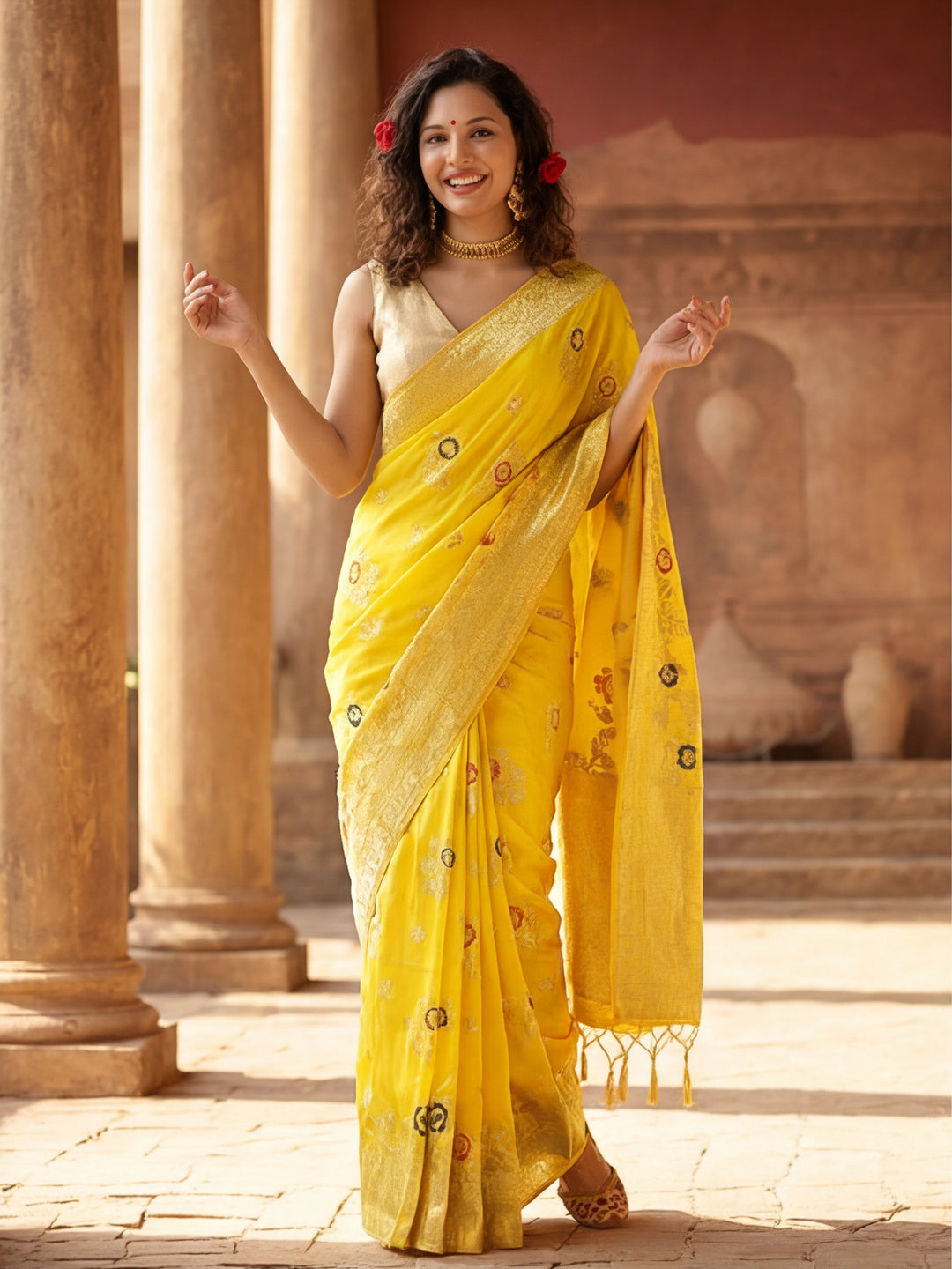 Silk Banarasi Floral Zari Woven Design Heavy Saree