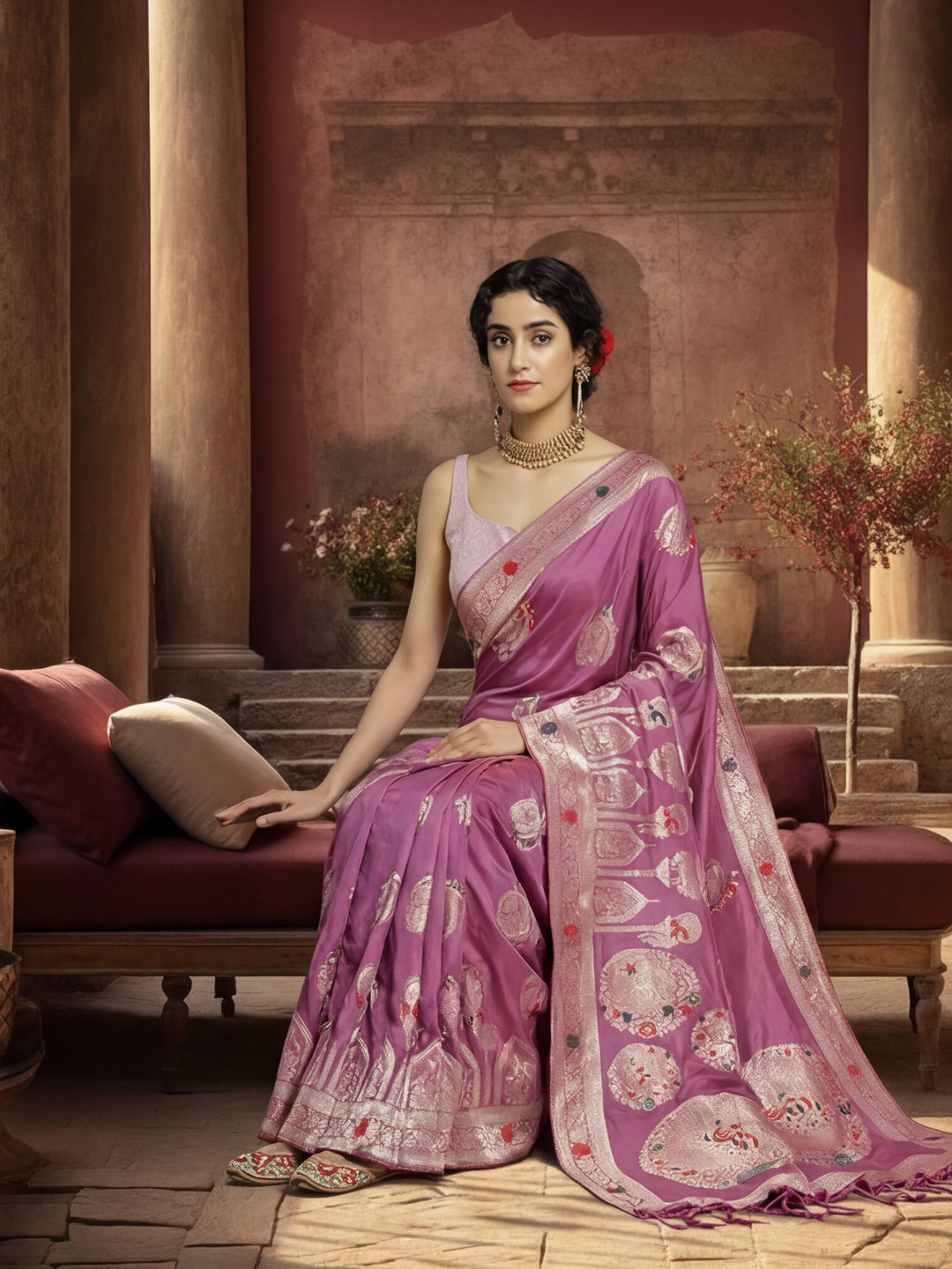 Women's Lavender Jacquard Weaving Work Saree