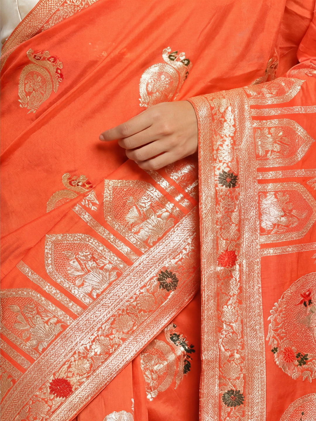 Women's Orange Jacquard Weaving Work Saree