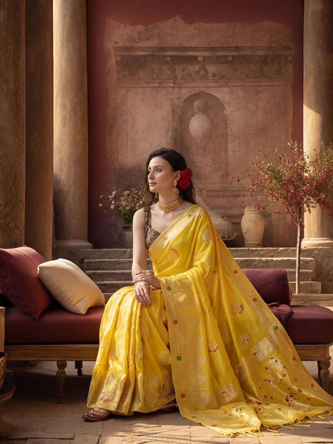 Heavy Banarasi Zari Woven Silk Blend Saree