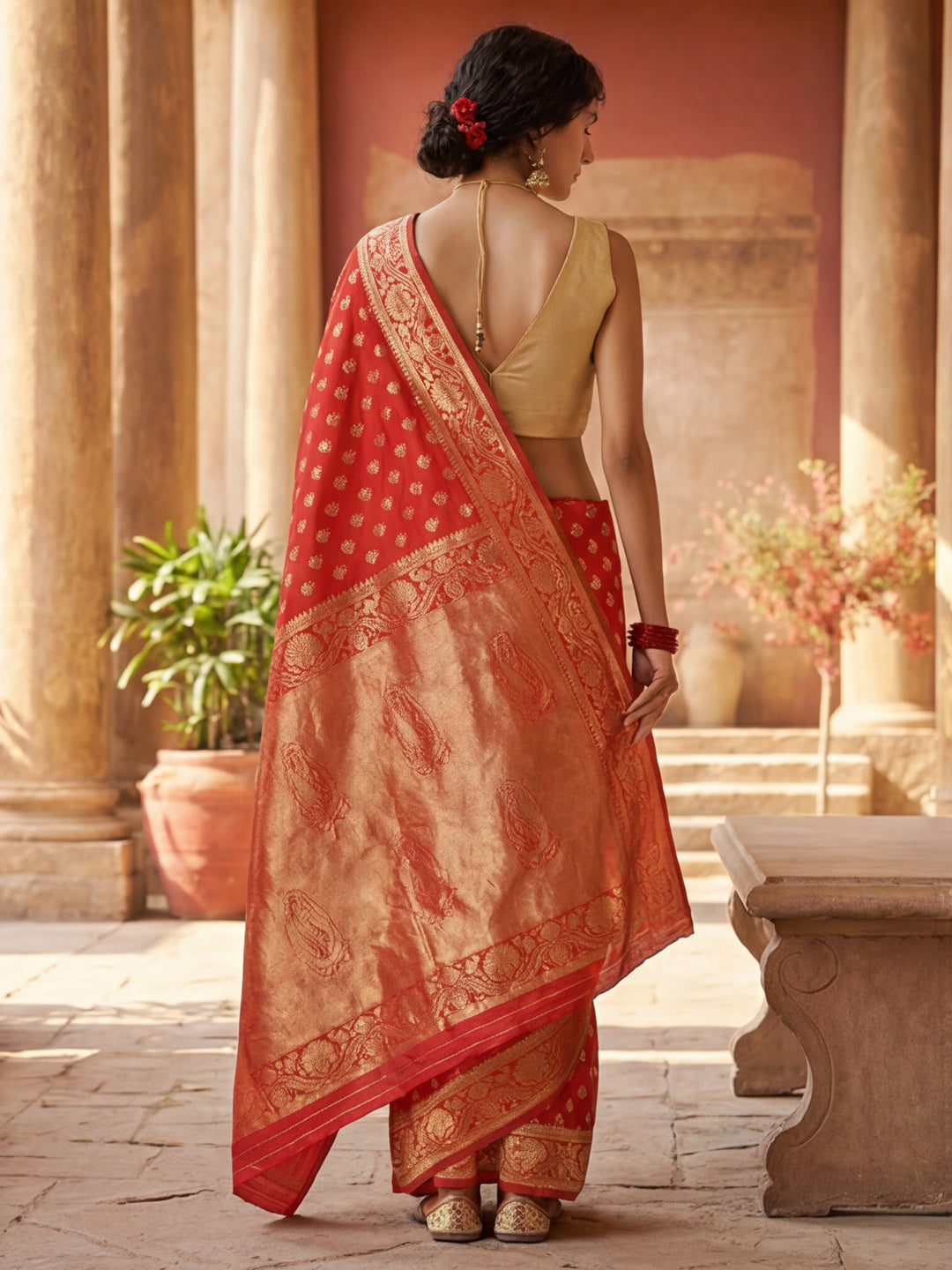 Passionate Red Weaving Work Kanjivaram Silk Saree -