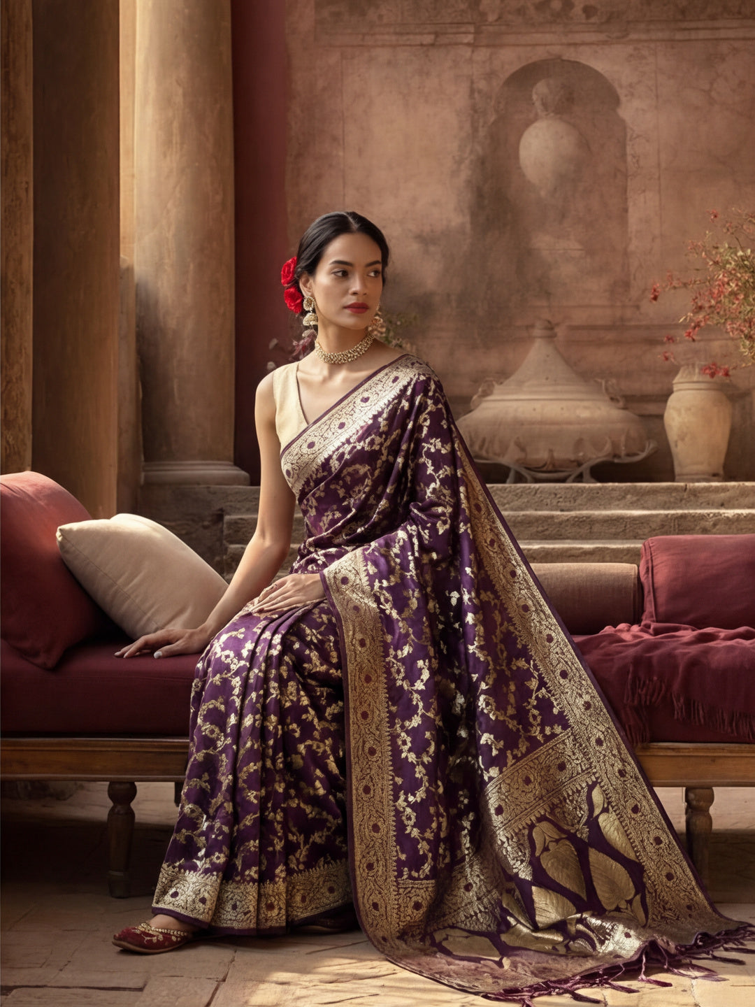 Women's Designer Weaving Work Wine Saree
